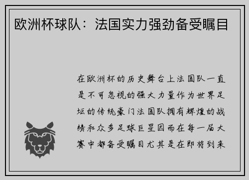 欧洲杯球队：法国实力强劲备受瞩目